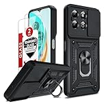 LeYi for Honor X6b Phone Case, 2 Pack Tempered Glasss Screen Protectors, Ring Stand Holder, Military Shockproof Rugged Mobile Phone Cover with Camera Lens Slide Design for Honour X6b 4G, Black