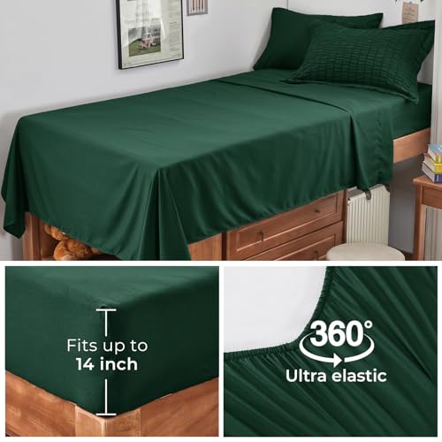 Image of HYMOKEGE Emerald Green Twin XL Comforter Set Seersucker 5 Pieces, All Season Luxury Bed in a Bag for Bedroom, Bedding Set with Comforter, Sheets, Pillowcase & Sham