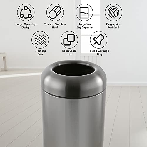 Dyna-Living Stainless Steel Trash Can Outdoor Large Garbage Can With Lid Open Top Trash Bin Commercial Big Kitchen Garbage Bin Industrial Metal Trash Enclosure (Black) #TOP1