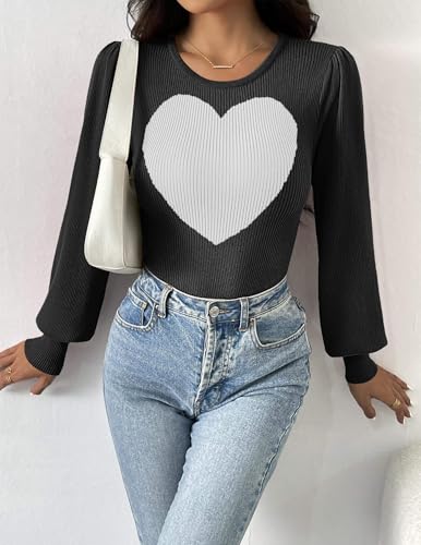 Image of Zeagoo Womens Sweaters Long Sleeve Bodysuits 2026 Fall Crewneck Puff Knit Pullover Tops