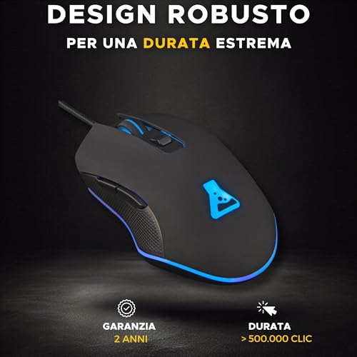 Kult Helium USB Wired Gaming Mouse - Sensore ottico da 800 a 3200 DPI, retroilluminazione LED a 7 colori - Mouse gaming - Immagine 5