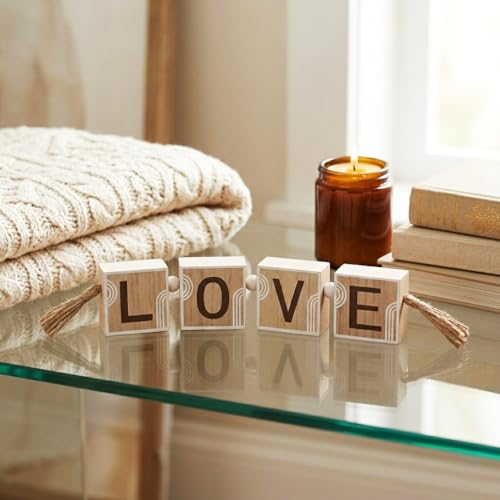 Image of CraftVatika Decorative Wooden Showpiece Gift for Home Decor Living Room Aesthetic, Love Printed Romantic Gift for Woman Man Couples, Wedding Birthday Anniversary Valentine's Day Gifts for Girl Boy