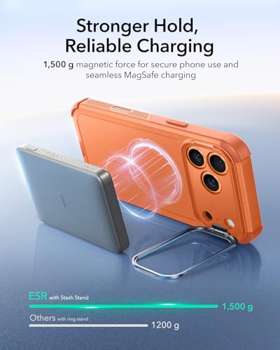 Image of ESR for iPhone 17 Pro Max Phone Case with Stand, 23ft Military-Grade Drop Protection with Camera Control, Shock-Absorbing Rugged Cover, Compatible with MagSafe Accessories, Cyber Series, Orange