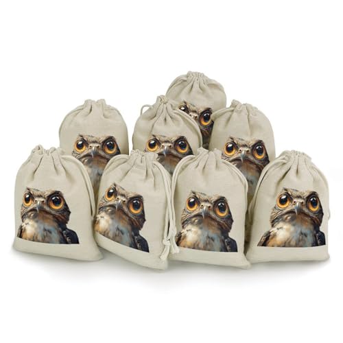 Potoo Bird 8 Pack Small Gift Bags Cotton And Linen Drawstring Pockets Sachet Bag for Party Home Supplies
