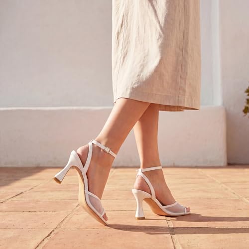 Image of Susanny High Heels for Women Pointed Open Toe Strappy Chunky Block Heels Ankle Strap Stiletto Kitten Heeled Sandals Wedding Bridal Party Prom Sexy Dress Shoes
