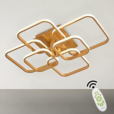 FUKEA Ceiling Light, Ceiling Lights for Bedroom Chandelier, 70W Gold Living Room Lights Ceiling LED for Bedroom, Children's Room, Kitchen, Hallway, Dining Room, Office Dimmable with Remote 6 Heads Cover
