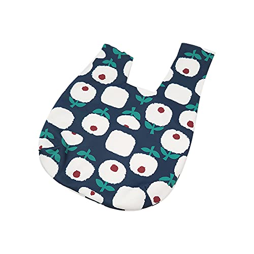 Image of Stylish Cotton Japanese Pattern Wrist Bag Sleeve Knot Pouch Portable Canvas Tote Purse for Female, Women (Navy Blue Apple Flower)
