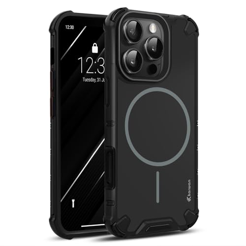 Image of KARWAN Tough Shockproof Back Case Cover Compatible with iPhone 16 Pro Dual Layer Armor Protection with Matt Finish,Edge Guard Bumper Heavy Duty Cover with Magnetic MagEase Wireless Charging(Black)
