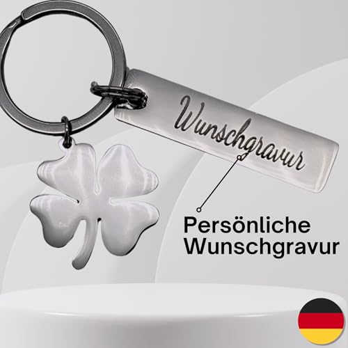Schlüsselanhänger Gravur Glücksbringer Schutzengel Lasergravur Personalisierbar Wunschtext (Kleeblatt)