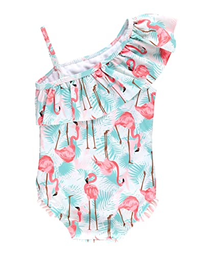 RuffleButts Vibrant Flamingo One Shoulder Ruffle One Piece - 6-12m2