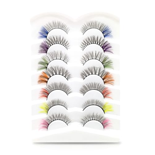 7 pares de pestañas de colores, 7 colores de pestañas artificiales fanáticos de las pestañas clásicas navideñas extendidas, juegos de rol, ropa, pestañas artificiales de colores