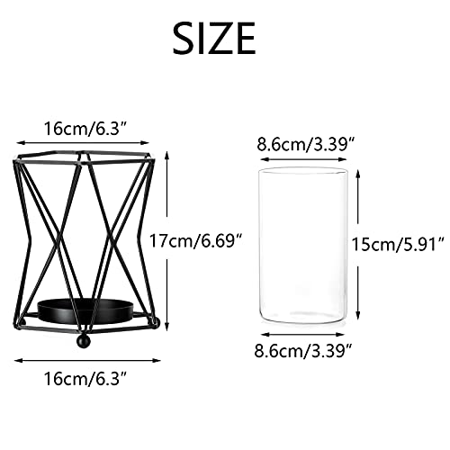 Nuptio Pillar Candle Holder Black Decor 10 Pcs Hurricane Candle Holders Geometric Glass Vase For Flowers, Modern Candle Stand For Home Decor Halloween Easter Diwali Mantel Cafe Office Birthday #TOP5
