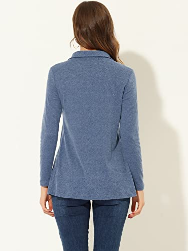 Allegra K Women's Swing Blouse Mock Neck Long Sleeve Zip Up Tunic Top Large Grey Blue #TOP3