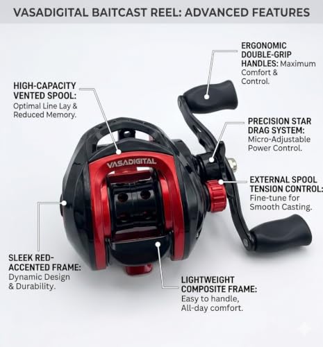 Image of Baitcasting Reels, Smooth Casting Reel with Magnetic Braking System Bright Color Baitcaster Reel-Red-Right Handed