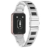 Compatible with Samsung Galaxy Fit 3 Straps, I-bead Triple Bead Replacement Straps,Stainless Steel Business Band for Samsung Galaxy Fit 3 for Men/Momen (Silver on Black)