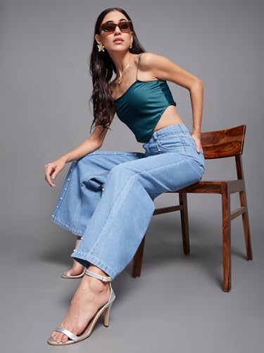 Image of Miss Chase Women's Wide-Leg High-Rise Regular-Length Stretchable Shaping Denim Jeans
