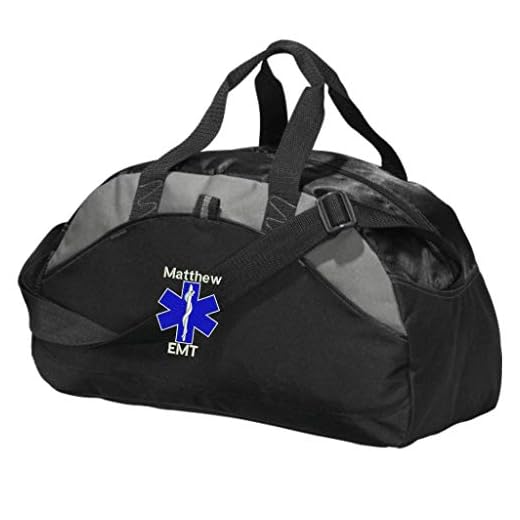 Personalized EMT, Paramedic, EMS Duffel Gym Bag - Embroidered (Black)