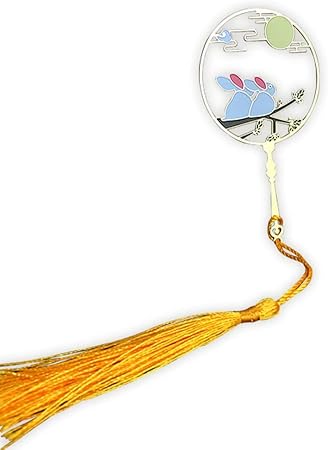 Amazon Moin Moin しおり ブックマーク 扇形 うちわ タッセル 美麗 おしゃれ シルエット 動物 アニマル 絵 絵画 月見うさぎ タッセル 黄 25sor72 しおり 文房具 オフィス用品