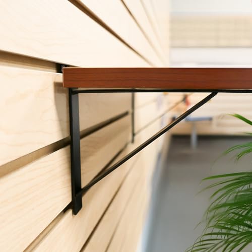 12" Black Heavy Duty Slatwall Shelf Bracket with Support & Lip - 10 Pack by STORE FIXTURES DIRECT - Used condition - Image 6