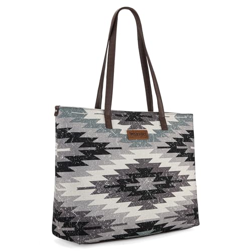 Image of Montana West Wrangler Aztec Print Canvas Tote Bag Capacity Shoulder Bag for Work, Travel & Everyday Use