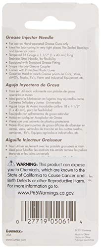 Lumax Lx-1416 Silver 18G 1-1/2" Long Stainless Steel Grease Injector Needle With Cap. Ideal For Lubricating In Very Tight Places Like Sealed Bearings And Universal Joints. #TOP2