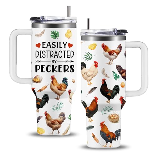 WWHSAI Chicken Gifts for Women, Chicken Gifts for Chickens Lovers, Birthday Christmas Chickens Themed Gift for Lady Girl, Insulated Stainless Steel Tumbler with Straw 40oz, BPA-Free