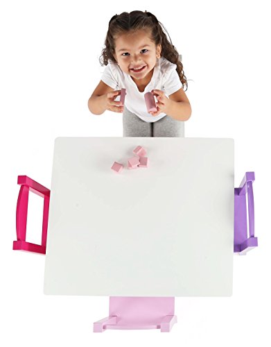 Image of Humble Crew Kids Wooden Table and 4 Chairs Set, White /Purple /Pink - Kids Table and Chair Set for Toddlers and Children for Arts, Crafts, and Snack Time - Sturdy, Durable Toddler Activity Table