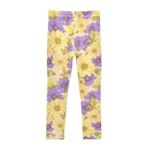 Yellow Purple Daisy Floral Girls Leggings Soft Stretch Workout Yoga Dance Pants for Kids Casual Tights2