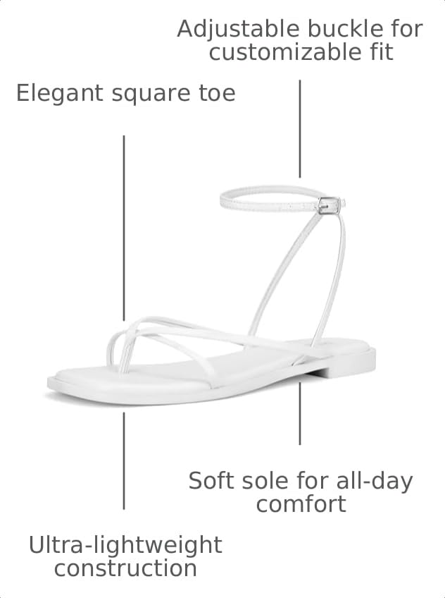 Image of Womens Flats Sandals Square Toe Strappy Ankle Strap Flats