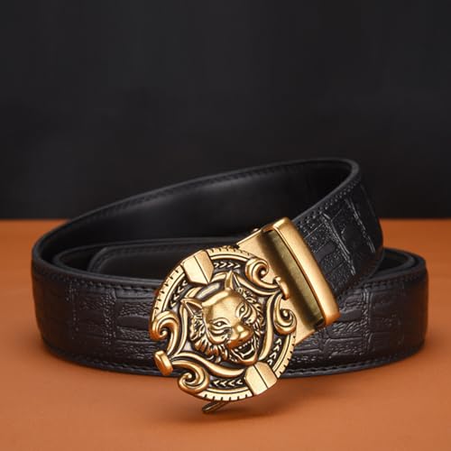 Men's Women's Crocodile Pattern Embossed Belts Fox Wolf Head Automatic Engraved Round Buckle Sliding Waist Strap2