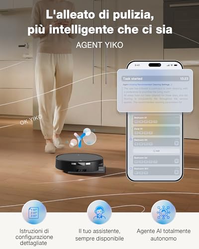 ECOVACS DEEBOT T90 PRO OMNI Robot aspirapolvere lavapavimenti, 30.000 Pa, ricarica PowerBoost, OZMO ROLLER 3.0 con TruEdge 3.0, erogazione automatica della soluzione detergente, AGENTE YIKO AI, nero