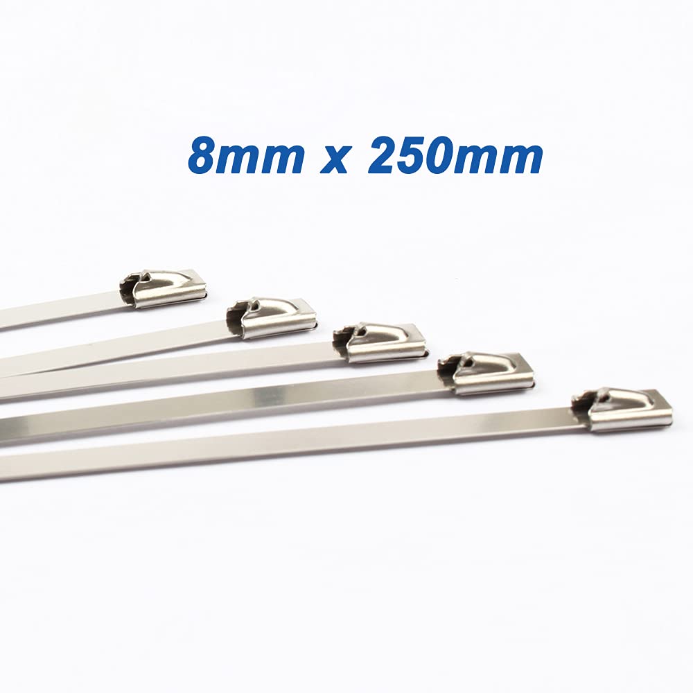 Bridas for Cables, Bridas con Cierre automático, 100 Unidades, 8 mm de Ancho, alambres de Acero Inoxidable con Cierre automático, Bridas de Metal, Bridas con Cierre automático(8mmx250mm)