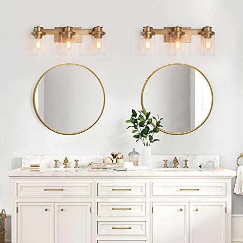 Image of KSANA Bathroom Vanity Light Fixture, 3-Light Gold With Seedy Glass Shade for Hallway (20.5'' x 6.5'' x 8'')