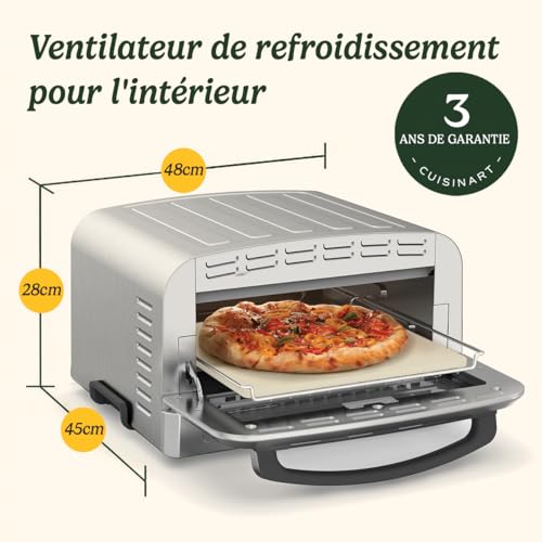 Cuisinart Piec do pizzy | do użytku w pomieszczeniach | smak pieca na drewno w 5 minut | zestaw do pizzy w zestawie: łopatka do pizzy, krajarka, kamień i głęboka forma | regulowany czas i temperatura