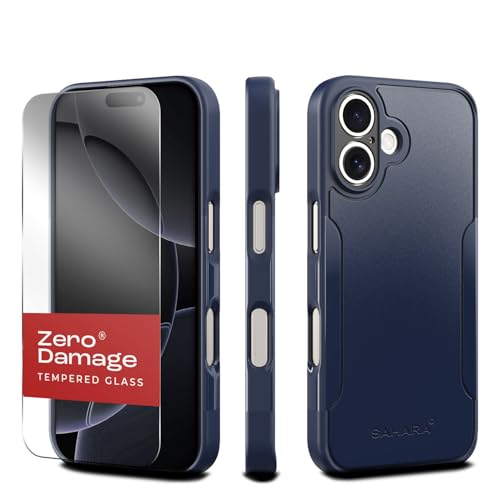 Coque iPhone 16 compatible MagSafe bleu marine kit verre trempé antichoc