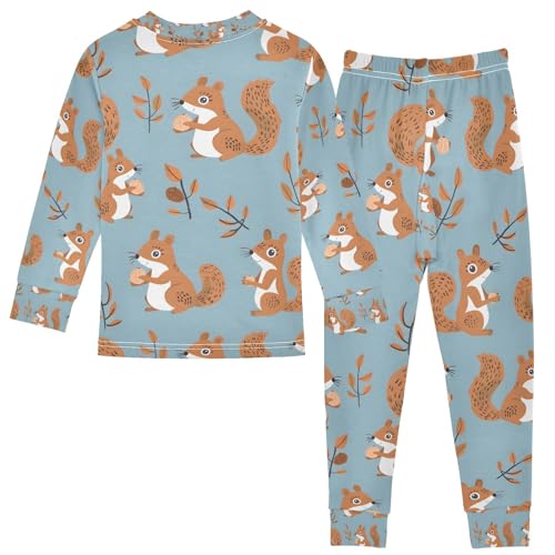 senya Squirrels Holding Nuts Pajamas Set Long Sleeve Soft Cotton Sleepwear 2 Piece2