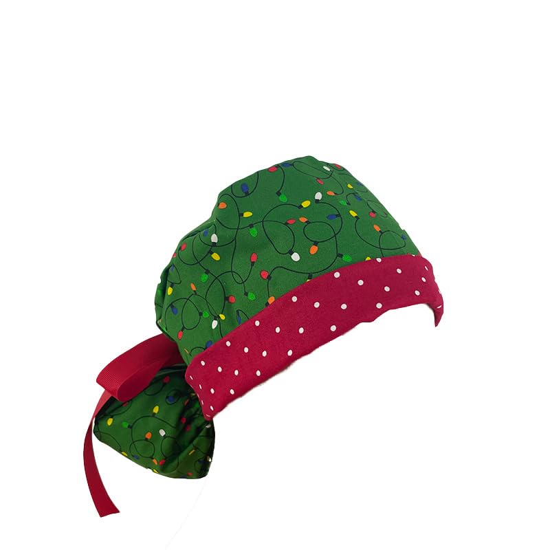Turn Up Ponytail Medical Scrub Cap - Christmas Lights/Dots - Dr. Hats, Nurses Hats. Bouffant Scrub Hats. Unisex Scrub Cap. Scrub Hat for Women & Men tie Back | Working Cap