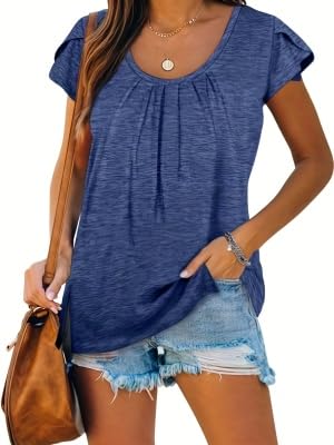 T-shirt d'été col rond marine taille XL vêtement fluide manches courtes