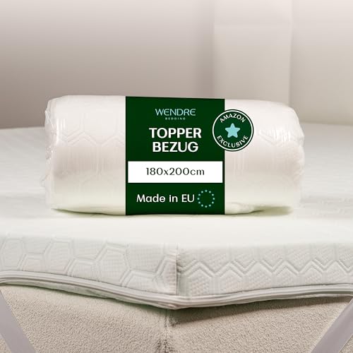 Wendre Topper Bezug 180x200 – Passend für 5–7 cm Höhe – 3-seitiger Reißverschluss – Waschbar bei 40°C – Oeko-TEX Zertifiziert –...