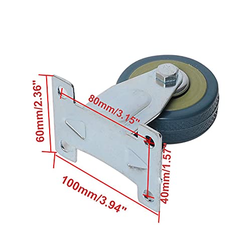 Luomorgo 2 Pcs 4 Inch Heavy Duty Rubber Fixed Caster Wheels Rigid Non-Swivel Top Plate Casters #TOP2