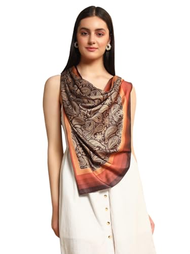 Image of Ravaiyaa - Attitude is everything Women Silk Digital Print Large Square Scarf Breathable Lightweight Neckerchief Printed Headscarf 40 inch x 40 inch Inch