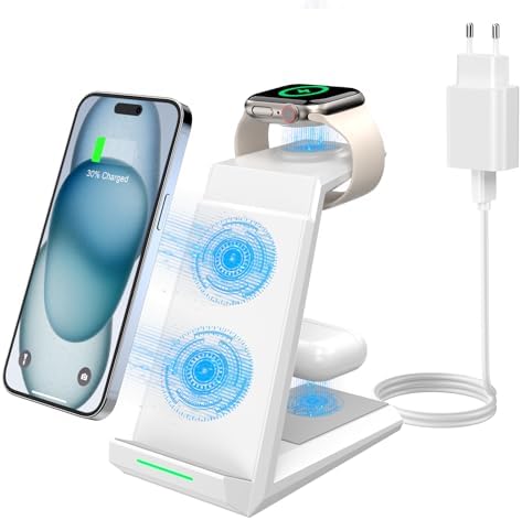 ADADPU 3 in 1 Ladestation Apple Watch und iPhone, induktive Ladestation | mehrere Geräte für iPhone 18 17 16 15 14 13 12 Series, iPhone Ladestation mit 20W PD Adapter für Apple Wat