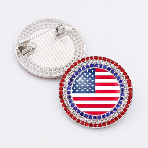 Image of American Flag Pin Rhinestone USA Laple Pins Round Flag Brooch Badge Patriotic Pin 4th of July USA Independence Day Veterans Day Anniversary Memorial Day Accessories