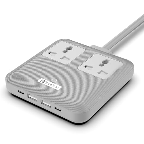 Image of BonKaso Nano 6-in-1 67W GaN Fast Charging Station with 2 AC Outlets, 2 USB-C & 2 USB-A Ports | Ultra Slim Portable Power Hub | Multi-Layer Protection | 330g | 11.8x10.5x2 CM (Grey)