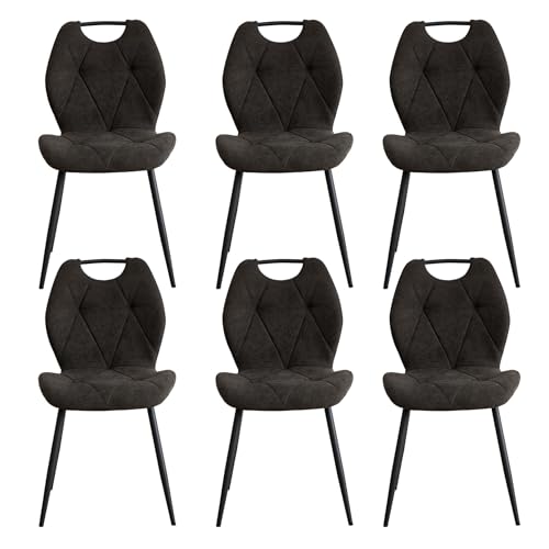 BenyLed Lot de 6 Chaises de Salle à Manger, Chaises de Cuisine Rembourrées avec Dossier à Oreilles et Poignée, Chaises sans Accoudoirs en Tissu pour Maison, Appartement (Noir)