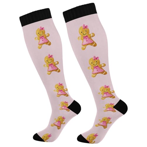 Gingerbread Man Watercolor Compression Socks for Women Men, Circulation Long Knee High Socks Casual Stocking Athletic Tube Sport Sock