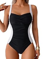 Sangdut Badeanzug Damen Einteilige, Bauchweg Badeanzüge mit Cups Sexy Push Up Bademode V-Ausschnitt Colour-Blocking Shape Schwimmanzug Swimsuit (XL, Schwarz)