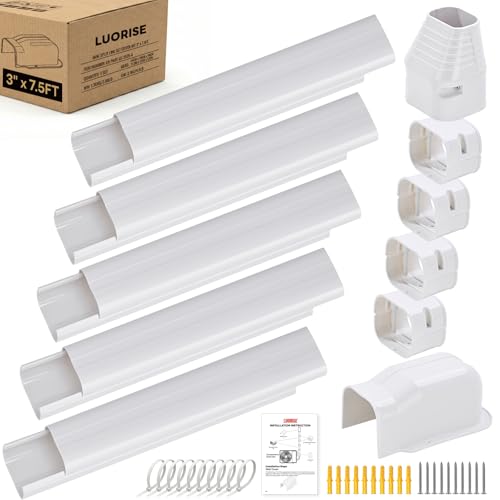 LUORISE Kit de cubierta de mini línea dividida de 3 pulgadas y 7.5 pies, material de polipropileno decorativo mejorado para aire acondicionado sin conductos y bomba de calor, resistente a la