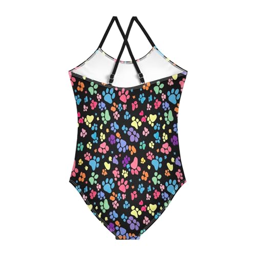 Colorful Cute Paw Prints Girl Swimsuit One Piece, Summer Beach Bathing Suits Girls, 3-102