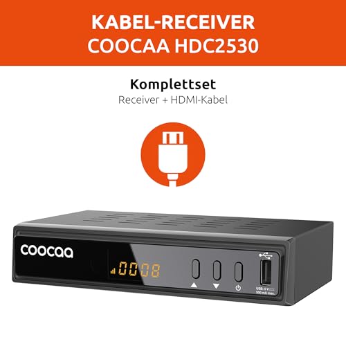 COOCAA HDC2530 Digitaler HD Kabelempfänger, Receiver für Full HD-Fernsehen, inklusive HDMI Kabel | mit Display | Scart | AUX